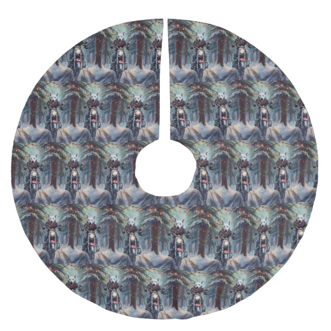 Bull Terrier Dog Riding Motorcycle Christmas Brushed Polyester Tree Skirt (Front)