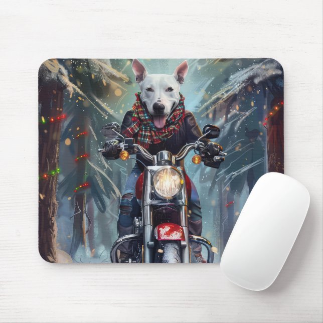 Bull Terrier Dog Riding Motorcycle Christmas Mouse Pad (With Mouse)
