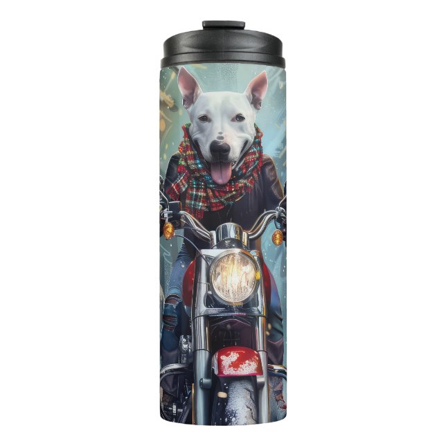 Bull Terrier Dog Riding Motorcycle Christmas Thermal Tumbler (Front)
