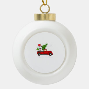 Bull Terrier Dog Riding Red Truck Christmas Decor Ceramic Ball Christmas Ornament