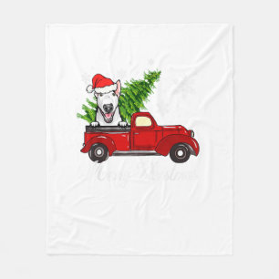 Bull Terrier Dog Riding Red Truck Christmas Decor  Fleece Blanket