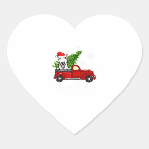 Bull Terrier Dog Riding Red Truck Christmas Decor Heart Sticker