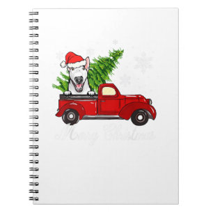 Bull Terrier Dog Riding Red Truck Christmas Decor Notebook