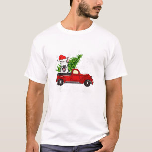 Bull Terrier Dog Riding Red Truck Christmas Decor T-Shirt