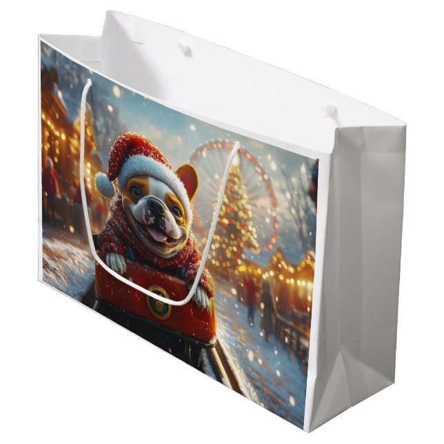 Bull Terrier Dog Roller Coaster Christmas Large Gift Bag (Front Angled)