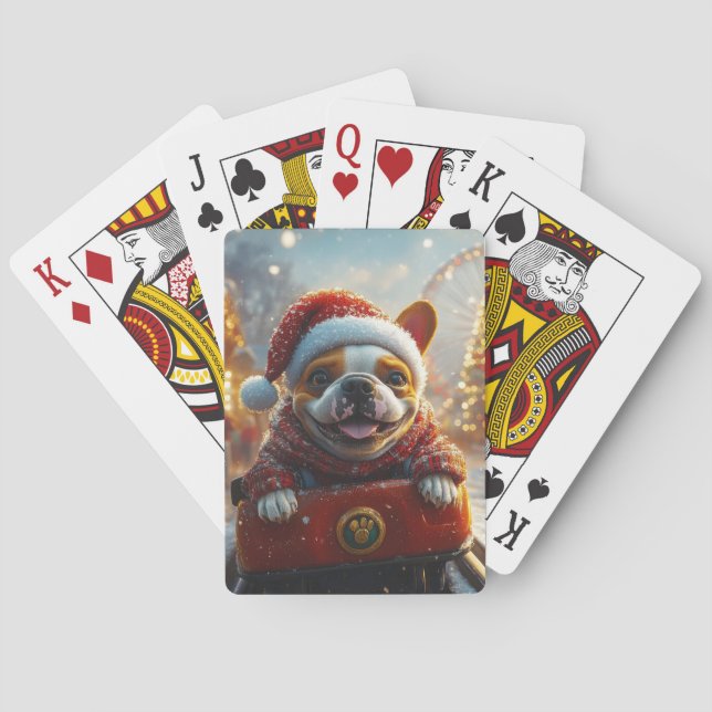 Bull Terrier Dog Roller Coaster Christmas Playing Cards (Back)
