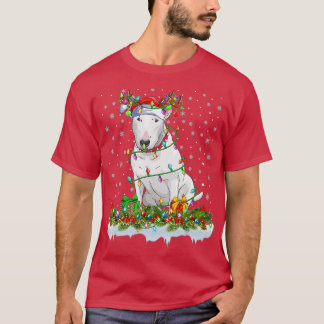 Bull Terrier Dog Santa Hat Reindeer Christmas Ligh T-Shirt
