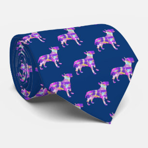 Bull Terrier Dog Silhouette Purple Blue Neck Tie