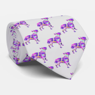 Bull Terrier Dog Silhouette Purple White Neck Tie