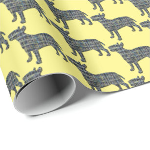Bull Terrier Dog Silhouette Y&B Grid Yellow Wrapping Paper