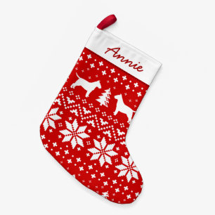 Bull Terrier Dog Silhouettes Pattern Red and White Small Christmas Stocking