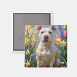 Bull Terrier Dog Spring Flowers Painting  Magnet