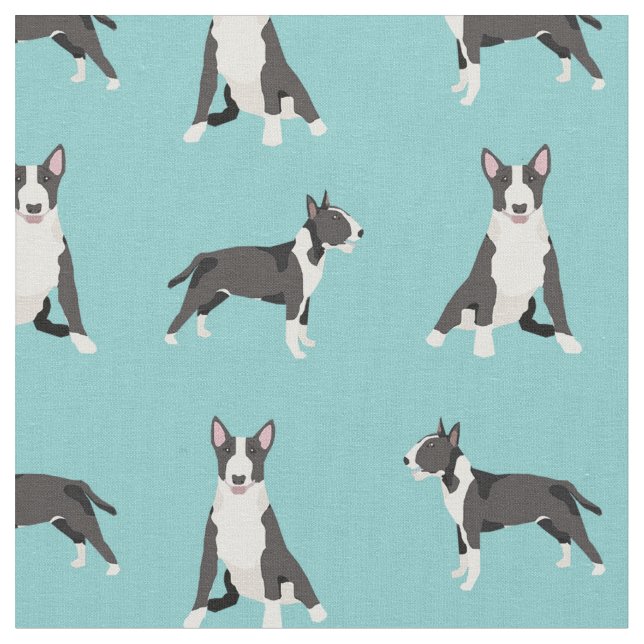 bull terrier dog turquoise fabric (Close Up)