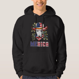 Bull Terrier Dog Us Flag Hat Fireworks Merica 4th Hoodie