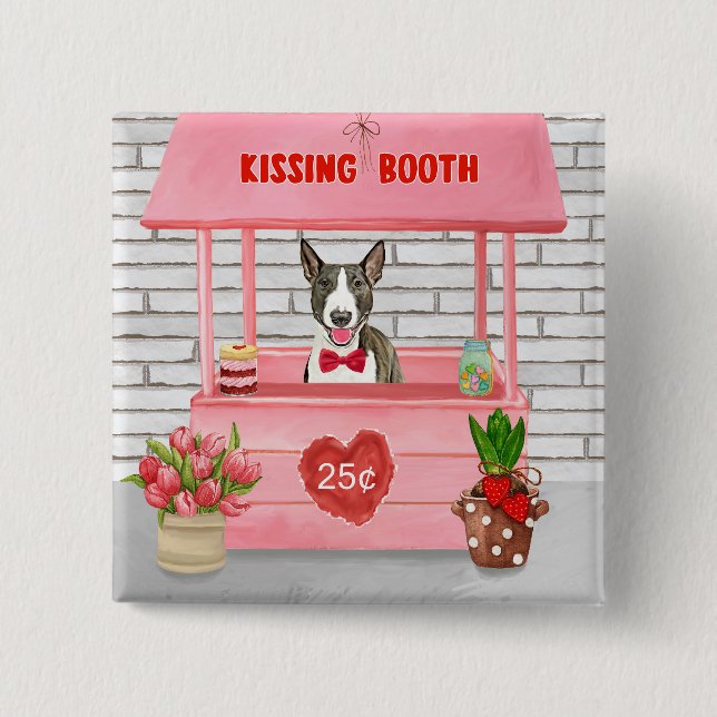 Bull Terrier Dog Valentine's Day Kissing Booth 15 Cm Square Badge (Front)