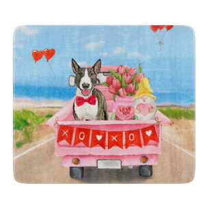 Bull Terrier Dog Valentine's Day Truck Hearts Cutting Board