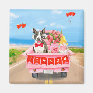 Bull Terrier Dog Valentine's Day Truck Hearts Magnet