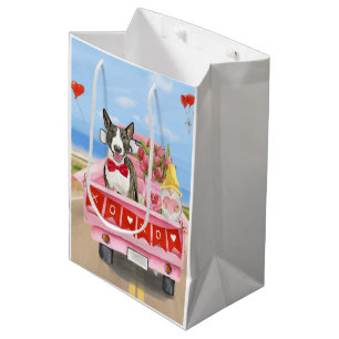 Bull Terrier Dog Valentine's Day Truck Hearts Medium Gift Bag