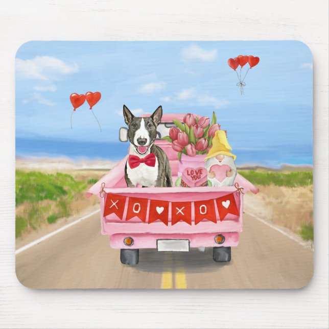 Bull Terrier Dog Valentine's Day Truck Hearts Mouse Pad (Front)
