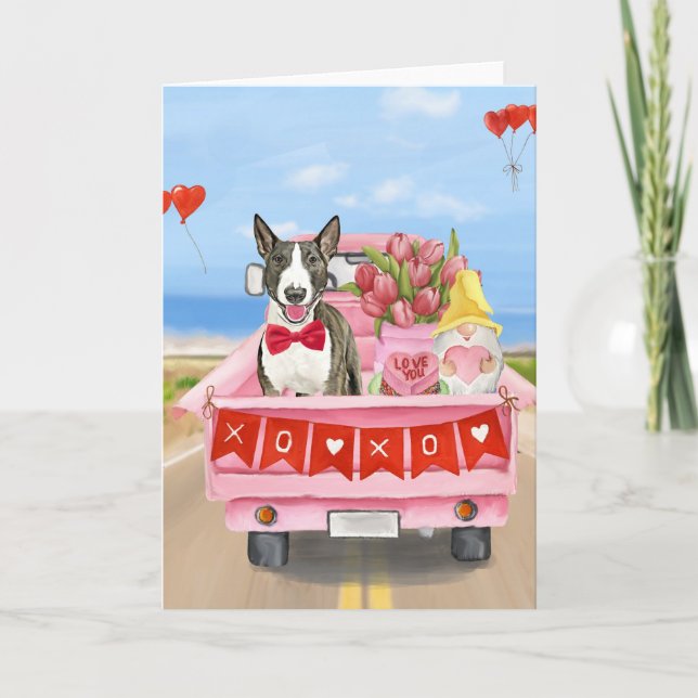Bull Terrier Dog Valentine's Day Truck Hearts Thank You Card (Front)