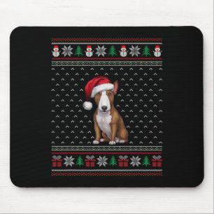 Bull Terrier Dog Wearing Santa Hat Ugly Xmas Dog L Mouse Pad