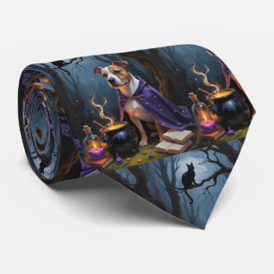 Bull Terrier Dog Whimsical Halloween Painting Tie