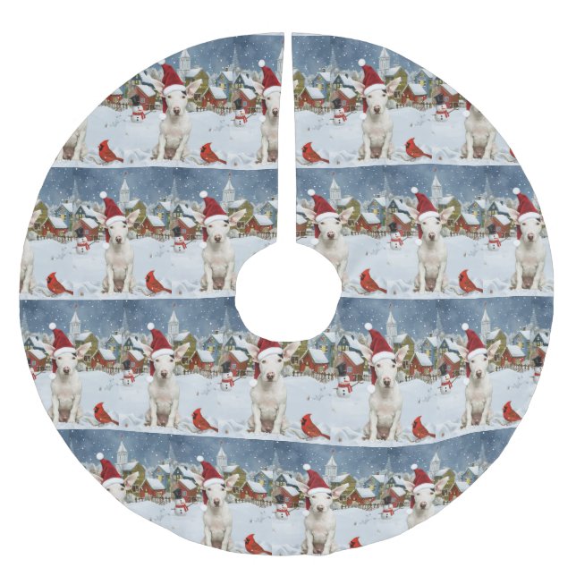 Bull Terrier Dog Winter Wonderland Christmas Joy Brushed Polyester Tree Skirt (Front)