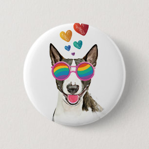 Bull Terrier Dog with Hearts Valentine's Day 6 Cm Round Badge