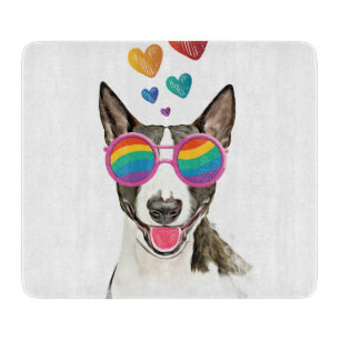 Bull Terrier Dog with Hearts Valentine's Day Cutting Board