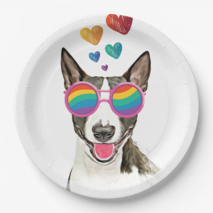 Bull Terrier Dog with Hearts Valentine's Day Paper Plate
