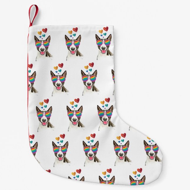 Bull Terrier Dog with Hearts Valentine's Day  Small Christmas Stocking (Front)