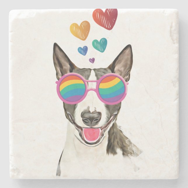 Bull Terrier Dog with Hearts Valentine's Day Stone Coaster (Front)