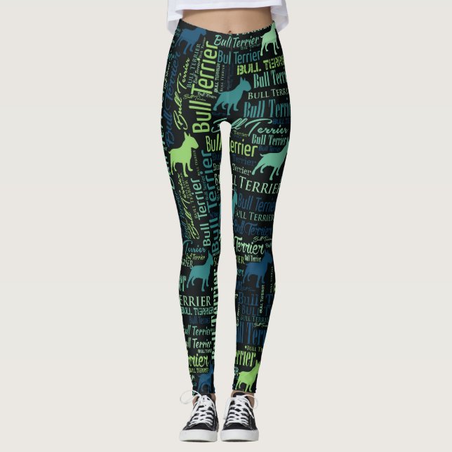 Bull Terrier Dog Word Art pattern Leggings (Front)