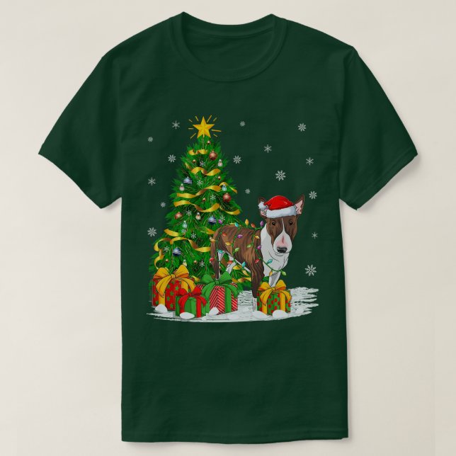 Bull Terrier Dog Xmas Tree Santa Bull Terrier Chri T-Shirt (Design Front)