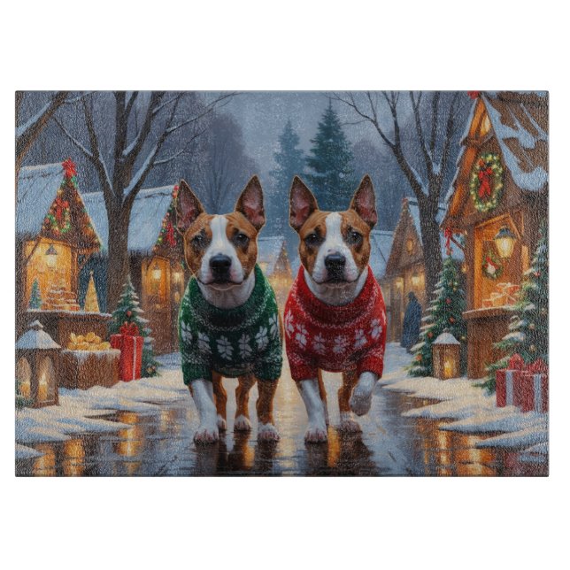 Bull Terrier Dogs Christmas Snow Holiday Cutting Board (Front)