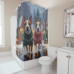 Bull Terrier Dogs Christmas Snow Holiday Shower Curtain