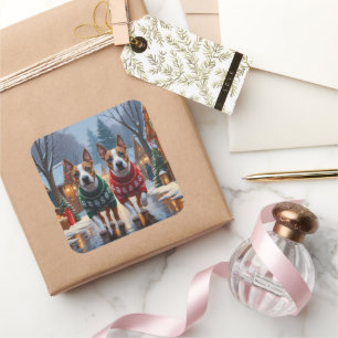 Bull Terrier Dogs Christmas Snow Holiday Square Sticker