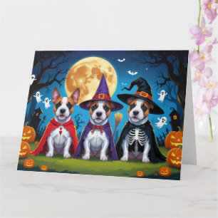 Bull Terrier Dogs Pumpkin Halloween Funny Card