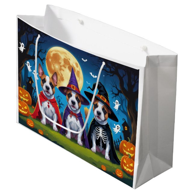 Bull Terrier Dogs Pumpkin Halloween Funny Large Gift Bag (Front Angled)