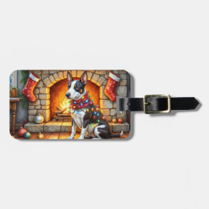 Bull Terrier Fireplace with Christmas Lights Luggage Tag