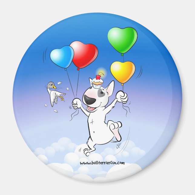 Bull Terrier Fridge Magnet "Happy Birthday" (Front)