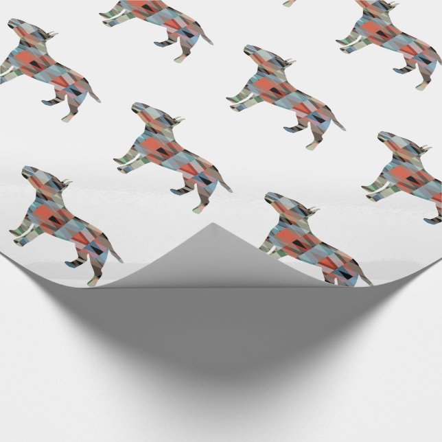 Bull Terrier Geometric Pattern Silhouette Plaid Wrapping Paper (Corner)