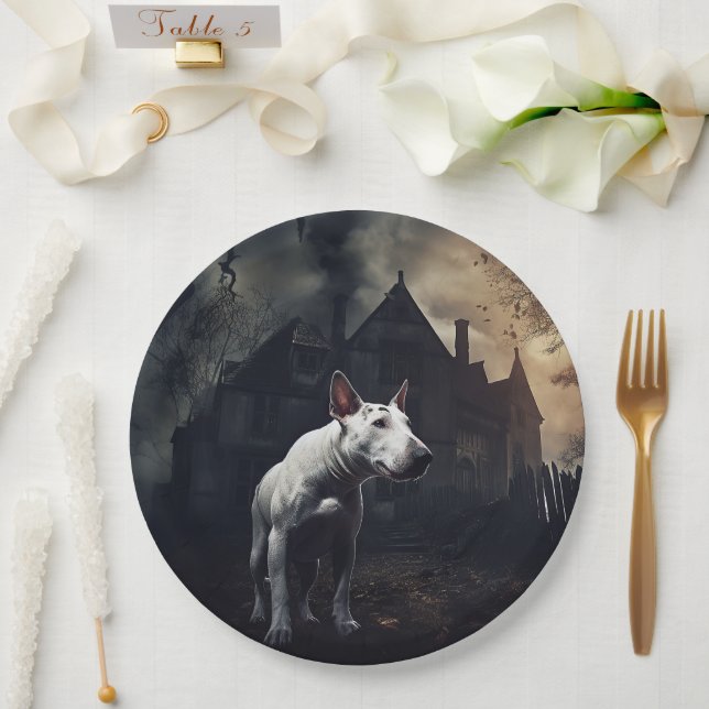Bull Terrier Halloween Scary Paper Plate (Wedding)