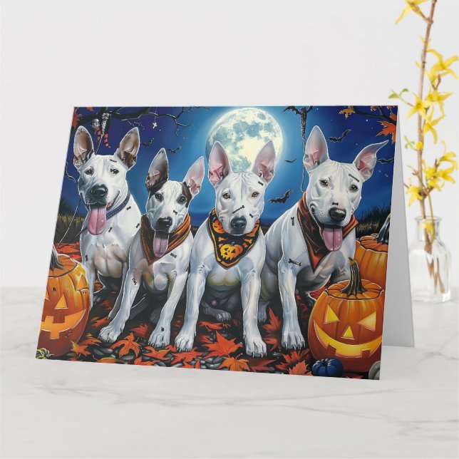 Bull Terrier Halloween Spooky  Card (Yellow Flower)