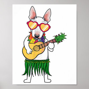 Bull Terrier Hawaiian Costume Playing Ukulele Summ Poster