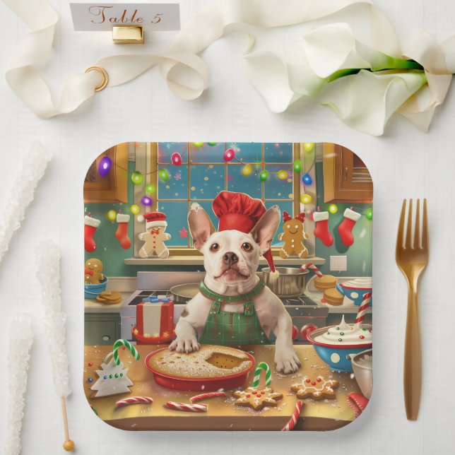 Bull Terrier Holiday Baking: Festive Christmas Paper Plate (Wedding)