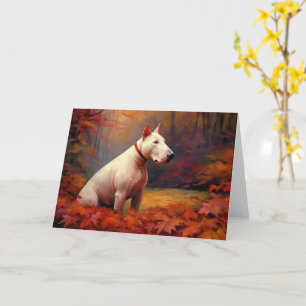 Bull Terrier in Autumn Leaves Fall Inspire  Card