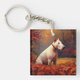 Bull Terrier in Autumn Leaves Fall Inspire Key Ring