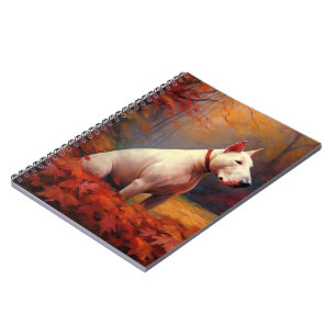 Bull Terrier in Autumn Leaves Fall Inspire Notebook