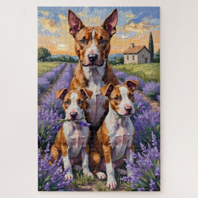 Bull Terrier Lavender Field Art Jigsaw Puzzle (Vertical)